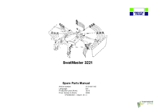 Deutz-Fahr SwatMaster 3221 Rakes 2015 Parts Manual Catalog Pdf Download