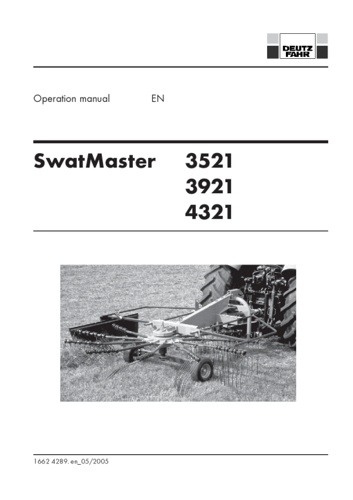 Deutz-Fahr SwatMaster 3521 3921 4321 Rakes 2005 Operation Maintenance Manual PDF download