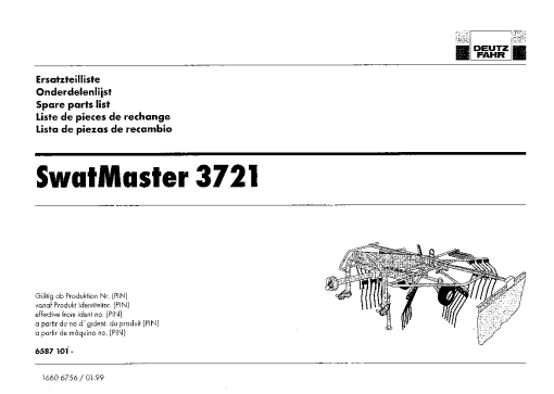 Deutz-Fahr SwatMaster 3721 Rakes 1999 Parts Manual Catalog Pdf Download