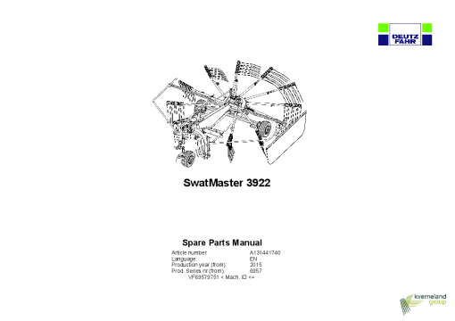 Deutz-Fahr SwatMaster 3922 Rakes 1997 Sn 6957- Parts Manual Catalog Pdf Download