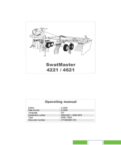 Deutz-Fahr SwatMaster 4221 4621 Rakes 2008 Sn 6582 6583 Operation Maintenance Manual PDF download