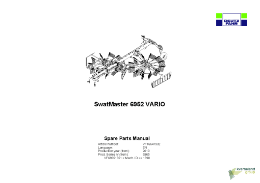 Deutz-Fahr SwatMaster 6952 VARIO Rakes 2010 Parts Manual Catalog Pdf Download