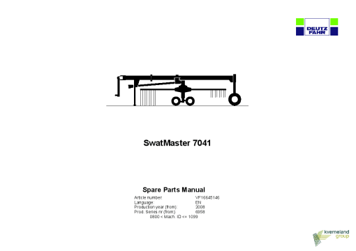 Deutz-Fahr SwatMaster 7041 Rakes 2001 Sn 0800-1099 Parts Manual Catalog Pdf Download
