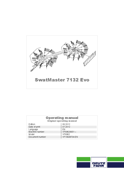 Deutz-Fahr SwatMaster 7132 Evo Rakes 2012 Operation Maintenance Manual PDF download