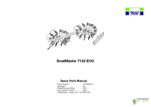 Deutz-Fahr SwatMaster 7132 Evo Rakes 2012 Parts Manual Catalog Pdf Download