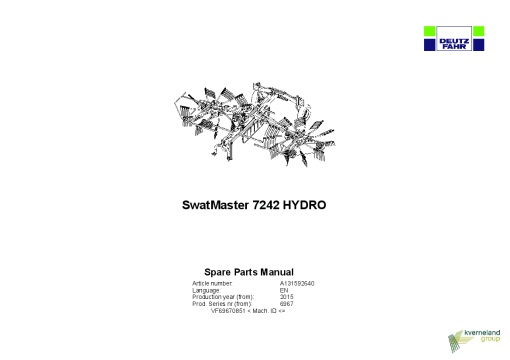 Deutz-Fahr SwatMaster 7242 HYDRO Rakes 2015 Sn VF69670851- Parts Manual Catalog Pdf Download