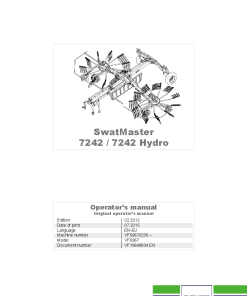 Deutz-Fahr SwatMaster 7242 -Hydro Rakes 2015 Sn VF69670236- Operation Maintenance Manual PDF download