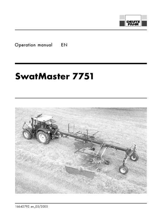 Deutz-Fahr SwatMaster 7751 Rakes 2005 Operation Maintenance Manual PDF download