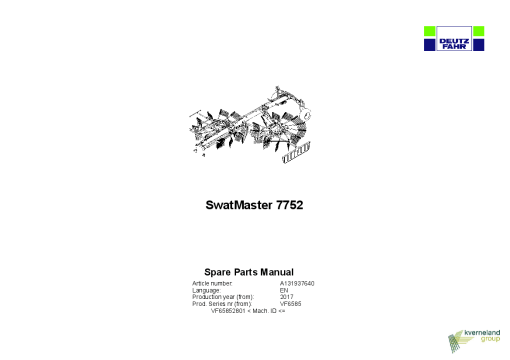 Deutz-Fahr SwatMaster 7752 Rakes 2017 Parts Manual Catalog Pdf Download