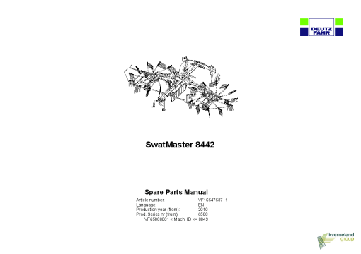 Deutz-Fahr SwatMaster 8442 Rakes 2010 Sn VF165880001_0049 Parts Manual Catalog Pdf Download