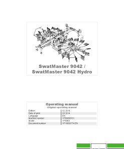 Deutz-Fahr SwatMaster 9042 9042 HYDRO Rakes 2014 Sn VF69690101 Operation Maintenance Manual PDF download