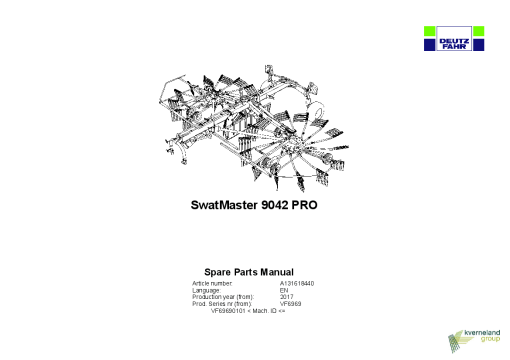 Deutz-Fahr SwatMaster 9042 HYDRO 2017 Sn VF69690101- Parts Manual Catalog Pdf Download