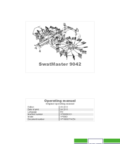 Deutz-Fahr SwatMaster 9042 Rakes 2013 Sn VF69690101 Operation Maintenance Manual PDF download