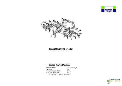 Deutz-Fahr SwatMaster7842 Rakes 2010 Sn VF69610001-0059 Parts Manual Catalog Pdf Download
