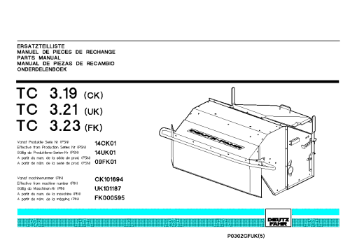 Deutz-Fahr TC 3.19 (CK) 3.21 (UK) 3.23 (FK) Conditioners Rear mounted 09FK01 Parts Manual Catalog Pdf Download