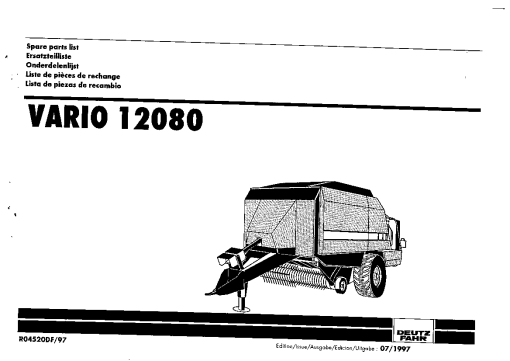 Deutz-Fahr VARIO 12080 Balers Square Big 1997 Parts Manual Catalog Pdf Download