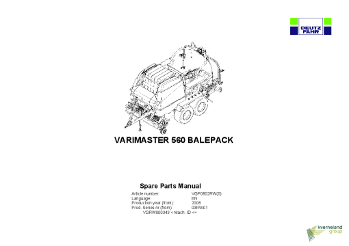 Deutz-Fahr Varimaster 560 BalePack Baler-wrapper chamber 2008 Parts Manual Catalog Pdf Download