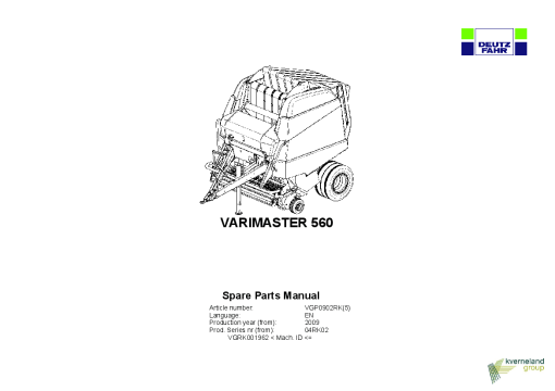 Deutz-Fahr Varimaster 560 Balers Round Variable chamber 2009 Parts Manual Catalog Pdf Download