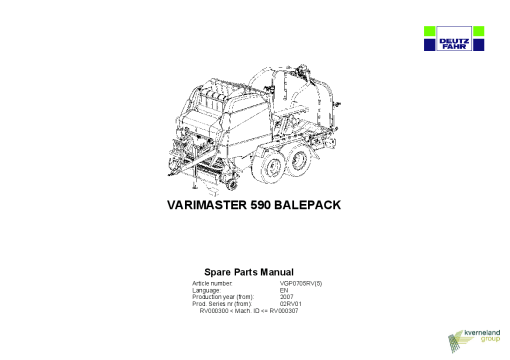 Deutz-Fahr Varimaster 590 BalePack 02RV01 Baler-wrapper chamber 2007 Parts Manual Catalog Pdf Download
