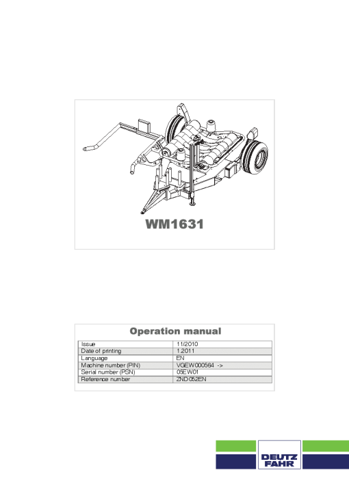 Deutz-Fahr WM1631 Bale wrapper 2010 Operation Maintenance Manual PDF download
