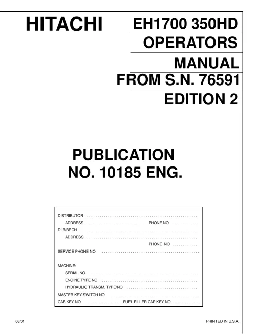 Hitachi EH1700 Operation Maintenance Manual PDF download