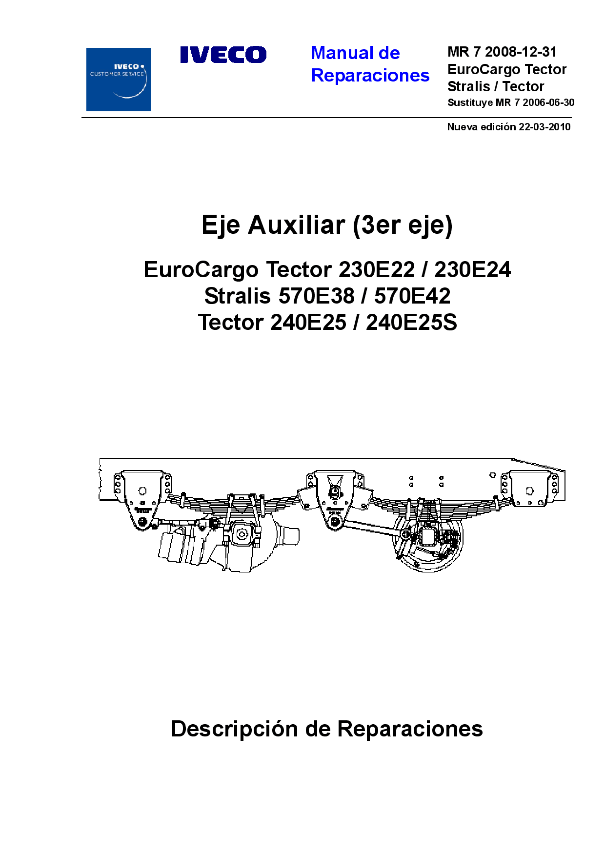 IVECO MR 7 Euro Cargo Tector StralisTector Eje Auxiliar Spanish Manual de Reparaciones PDF Download