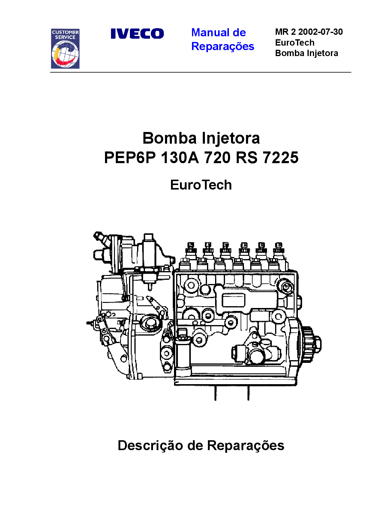 Iveco MR 2 PEP6P 130A 720RS 7225 EuroTech Bomba Injetora Manual de Reparacoes PDF Download