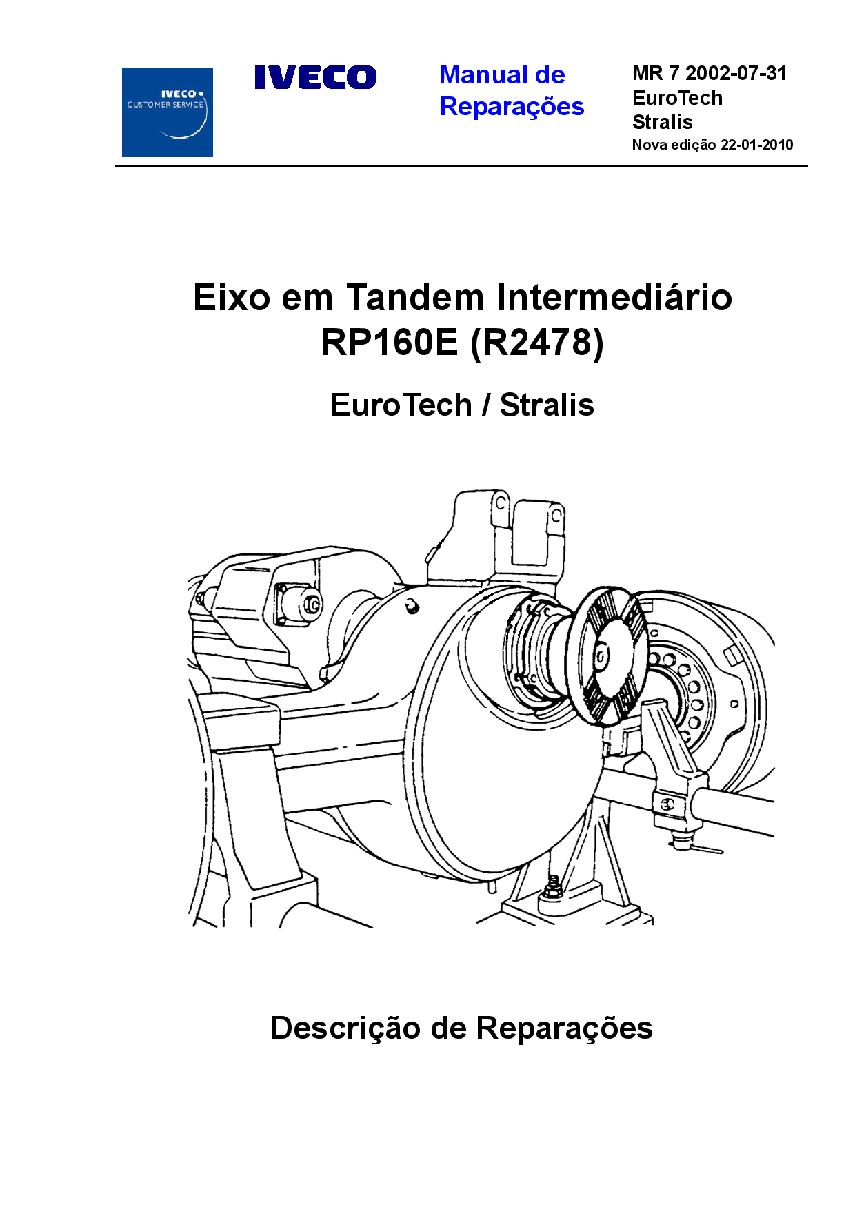 Iveco MR 7 RP160E (R2478) Stralis EuroTech Eixo Tandem Intermediario Portuguese Manual de Reparacoes PDF Download