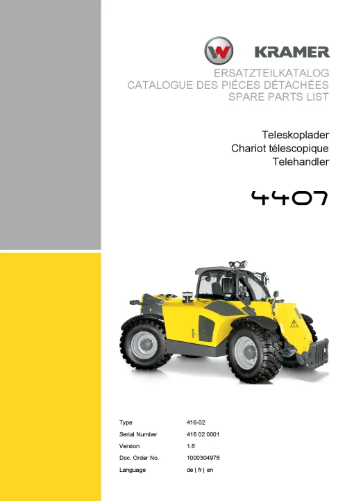 Kramer 4407 Telehandler Parts Catalog manual PDF download