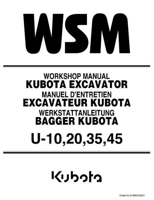 Kubota U10 U20 U35 U45 Excavator Service Workshop manual PDF download