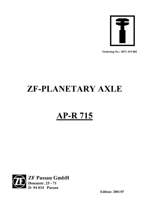 Planetary axles ZF APR 715 Service Workshop manual PDF download