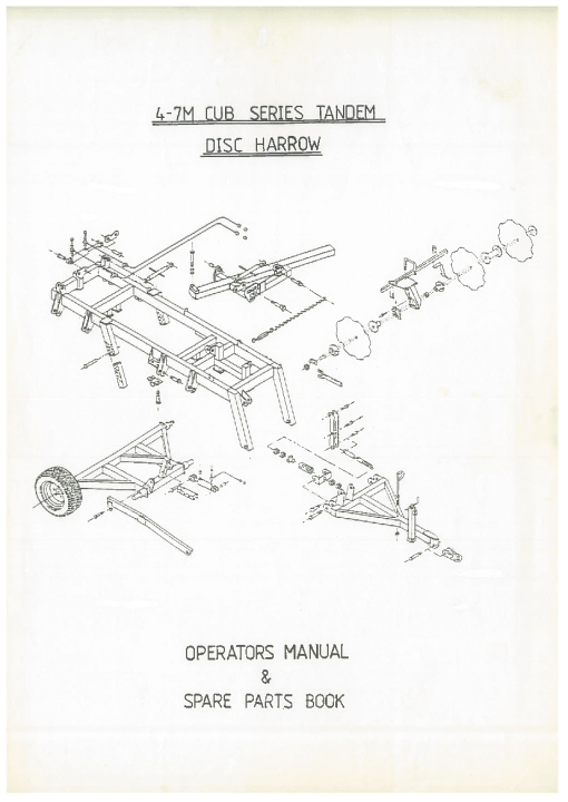 Simba SPM 4-7m Cub Series Tandem Disc Harrow Operation Maintenance Manual PDF download