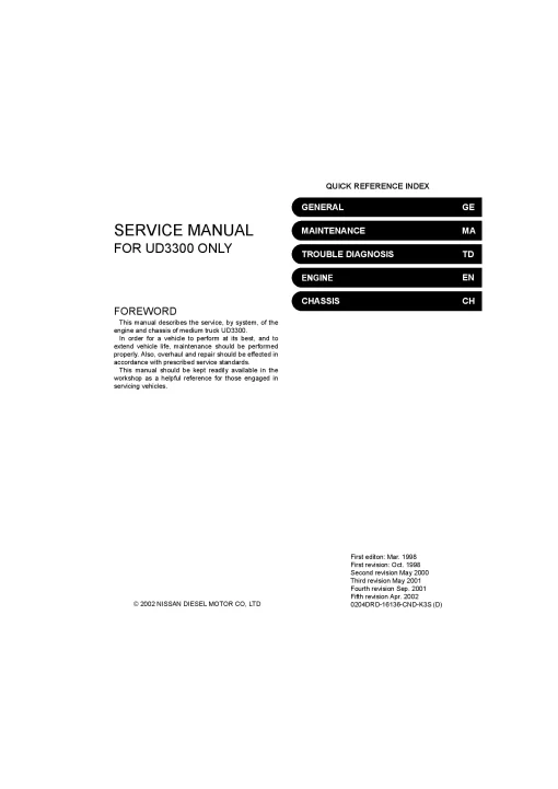 UD3300 Trucks Service Workshop manual PDF download