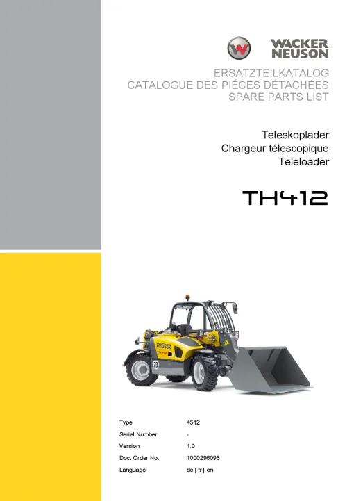 Wacker Neuson Telehandler TH412 Parts Catalog manual PDF download