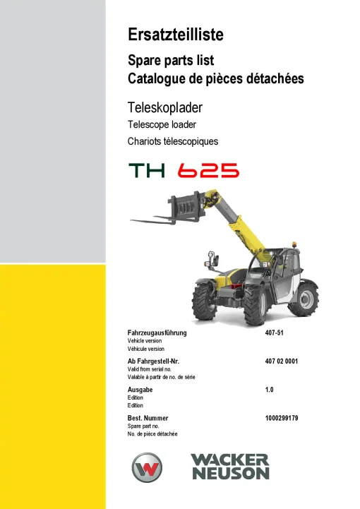 Wacker Neuson Telehandler TH625 Parts Catalog manual PDF download