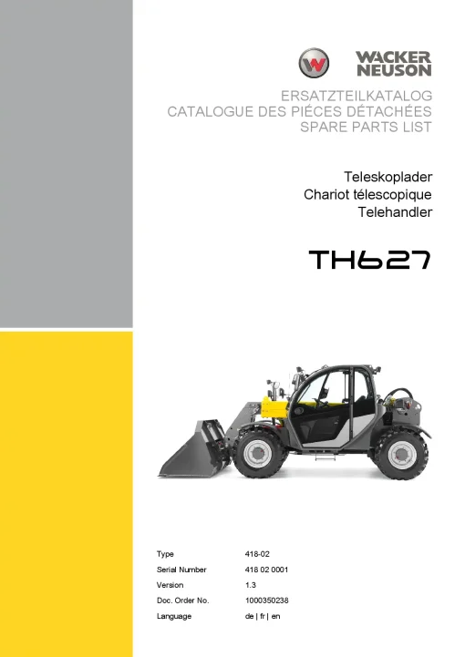 Wacker Neuson Telehandler TH627 Parts Catalog manual PDF download