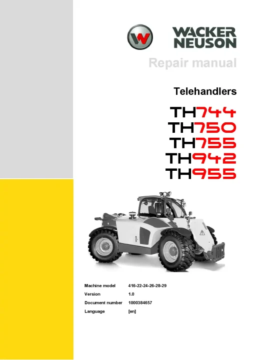 Wacker Neuson Telehandler TH744 TH750 TH755 TH942 TH955 Service Workshop manual PDF download