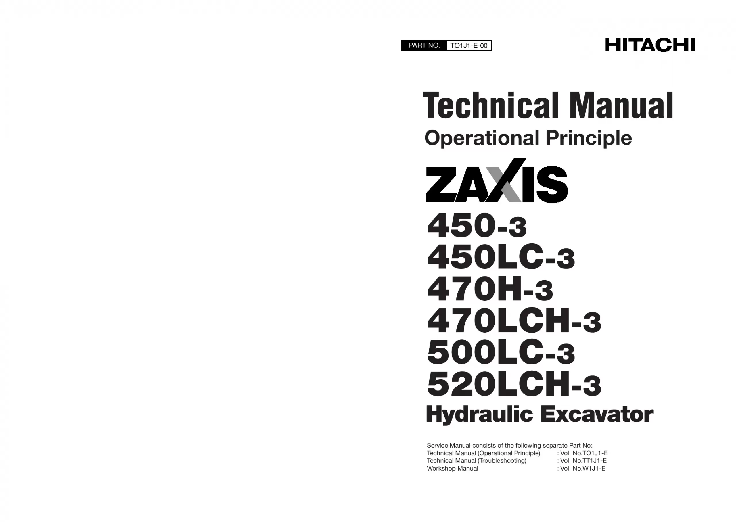 Hitachi ZX 450-3 450LC-3 470H-3 470LCH-3 500LC-3 520LCH-3 Technical manual PDF download