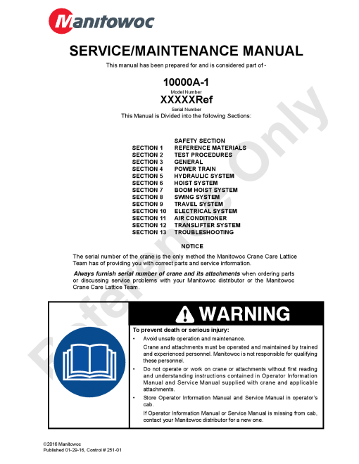 Manitowoc 10000A-1 T4F Workshop Repair Service Manual PDF Download