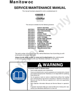 Manitowoc 10000B-1 CSM Workshop Repair Service Manual PDF Download