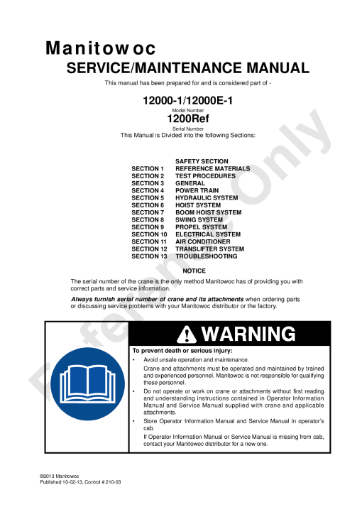 Manitowoc 12000-1 12000E-1 Workshop Repair Service Manual PDF Download