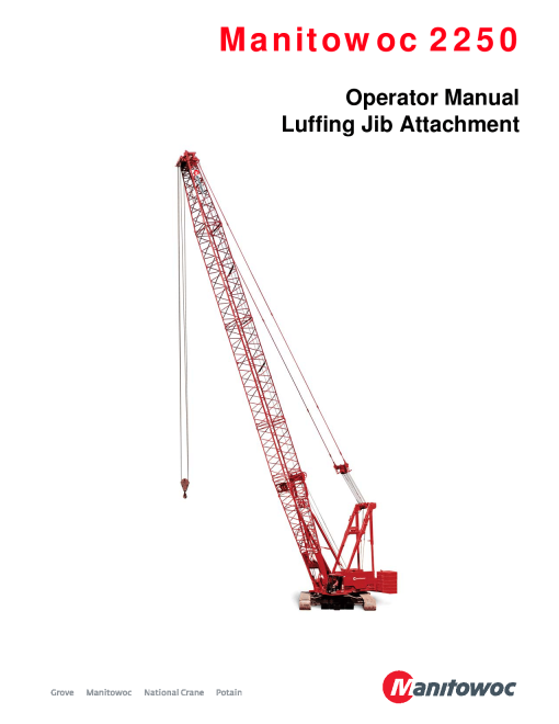 Manitowoc 2250 133 133A Lufing Jib Operators and Maintenance Manual PDF Download