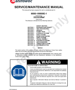 Manitowoc 8500-1 8500E-1 T4F Workshop Repair Service Manual PDF Download