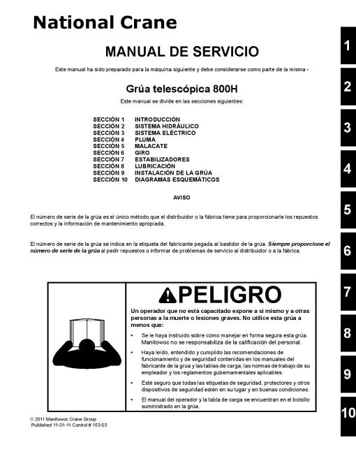 National Crane 800H Spanish Workshop Repair Service Manual PDF Download