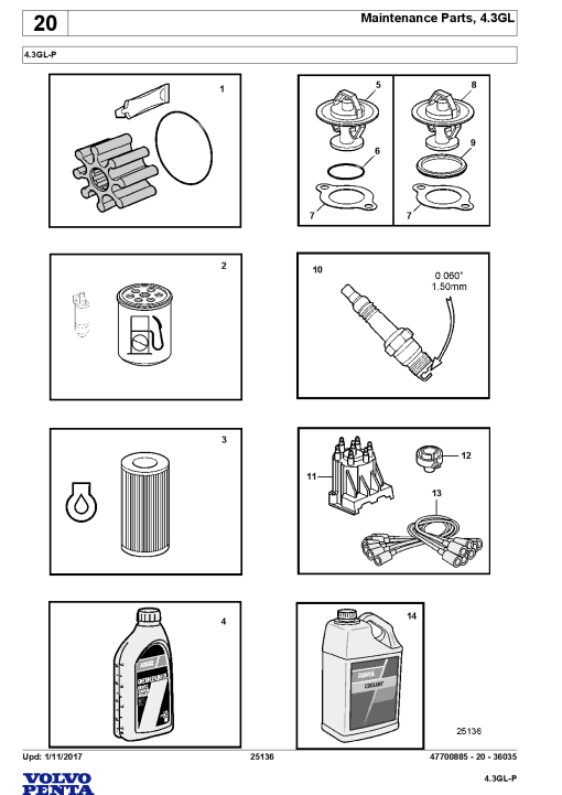 Volvo 4 3GL P Engine Parts manual catalog PDF Download