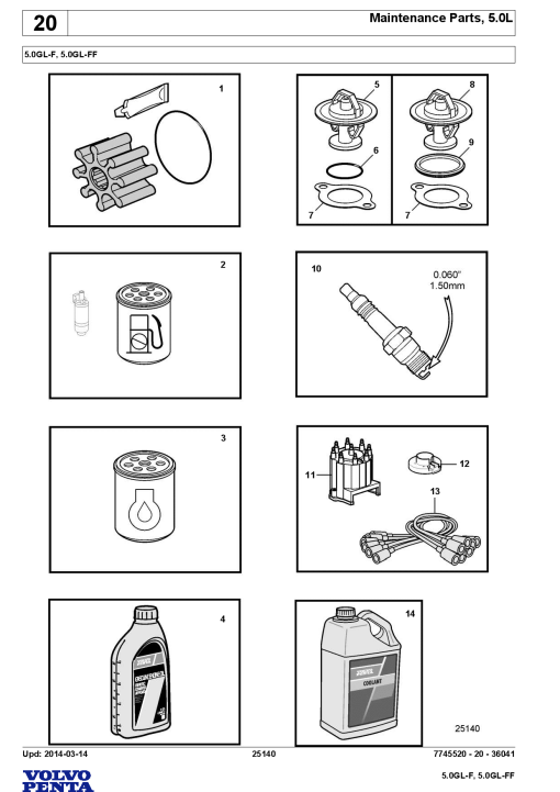Volvo 5.0GL F, 5.0GL FF Engine Parts manual catalog PDF Download