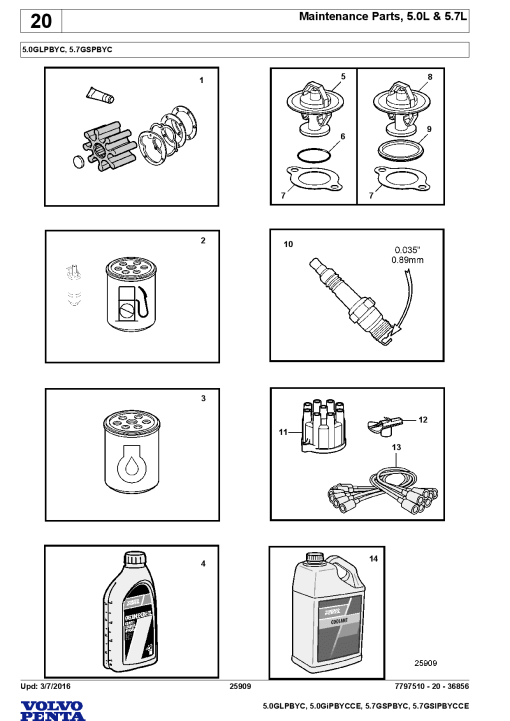 Volvo 5.0GLPBYC, 5.0GiPBYCCE, 5.7GSPBYC, 5.7GSIPBYCCE Engine Parts manual catalog PDF Download