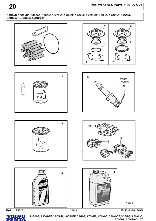 Volvo 5.0GXi- B BF, 5.0OSi- B BF, 5.7Gi- B BF, 5.7GXi C CF, 5.7GiI B, 5.7GXiI C, 5.7OSi- A AF, 5.7OSXi- A AF Engine Parts manual catalog PDF Download