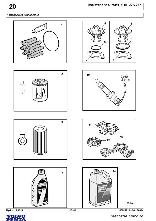 Volvo 5.0GXiC 270R, 5.0GiC 225 S Engine Parts manual catalog PDF Download