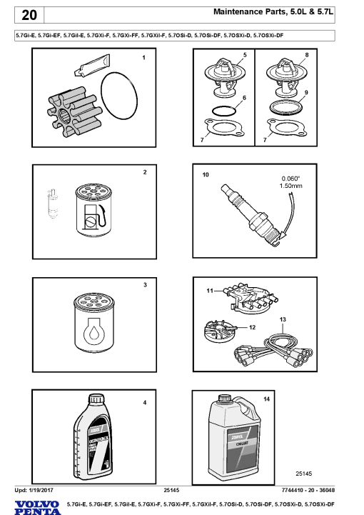 Volvo 5.7Gi- E EF, 5.7GiI- E F, 5.7GXi -F FF, 5.7OSi- D DF, 5.7OSXi- D DF Engine Parts manual catalog PDF Download